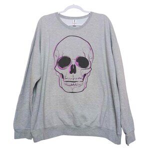 Oversized Skull Sweatshirt Crew Neck Fleece Gray Graphic Print Size XXL Unisex